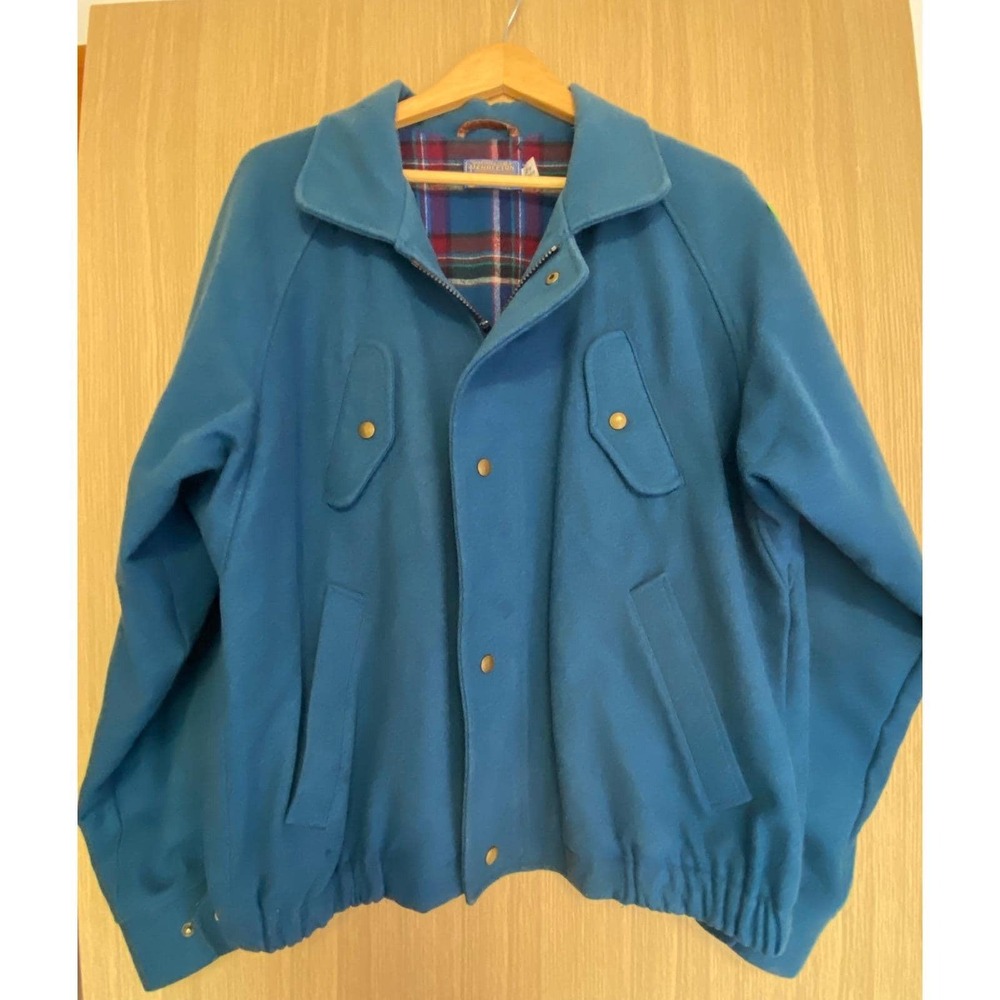 Vintage Pendleton Mens Large Wool Bomber Jacket Teal Blue Crater‎ Lake Patch USA